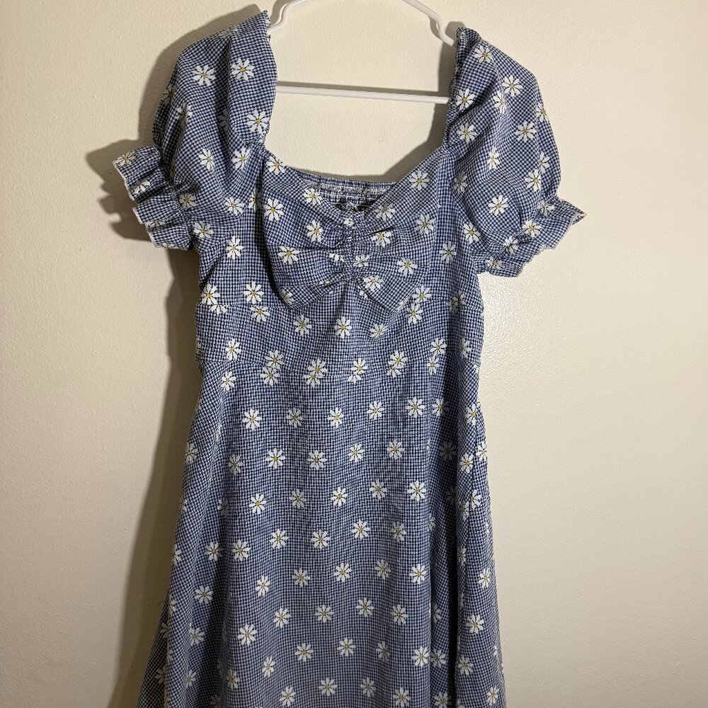 SHEIN Curve 0XL Blue Gingham Daisy Dress